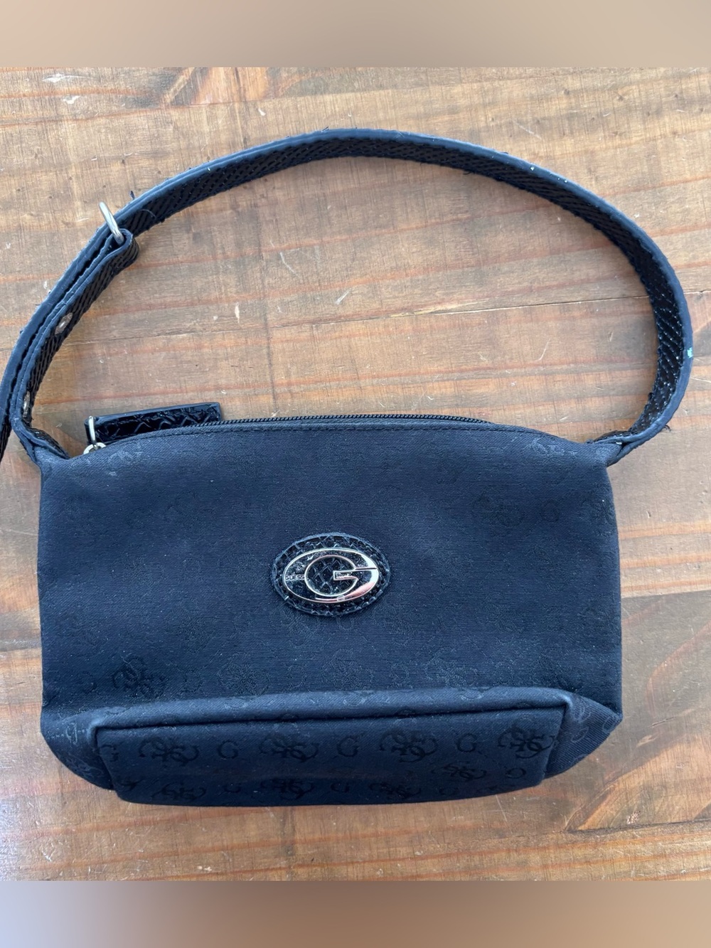 Vintage Y2K 90s Guess Black Monogram Small Handbag Purse-Logo-8"x5"x3"